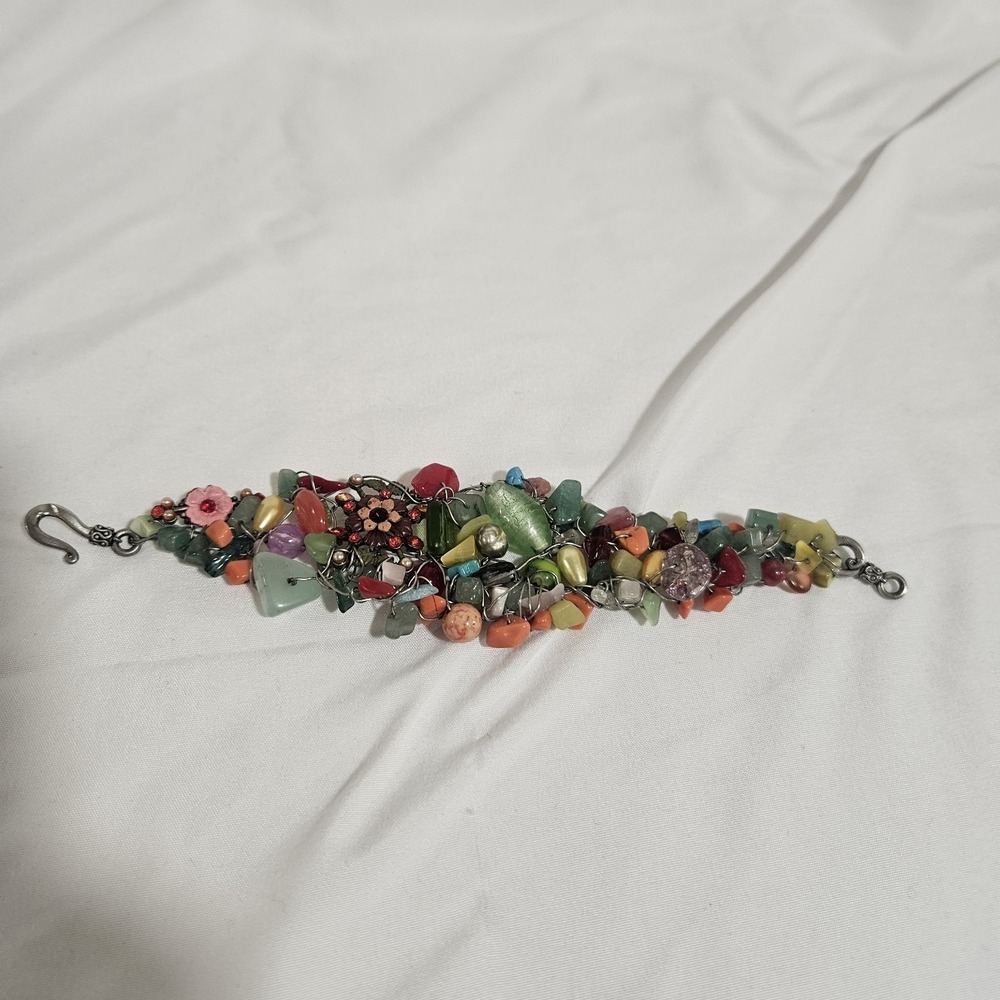 Handcrafted Multicolor Glass Stone Beaded Chip Charm Bracelet Nature‎